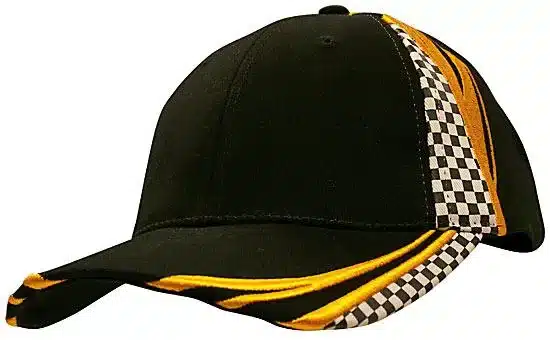 Printed Checks Brushed Heavy Cotton Cap Black Gold