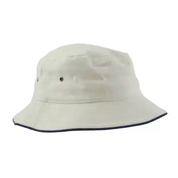 Sandwich Brim Bucket Hat White Navy
