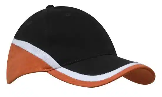 Tri Colour Brushed Heavy Cotton Cap Black White Orange