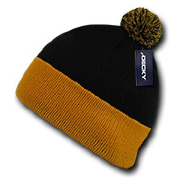 Athletic Pom Pom Beanie-Black/Gold