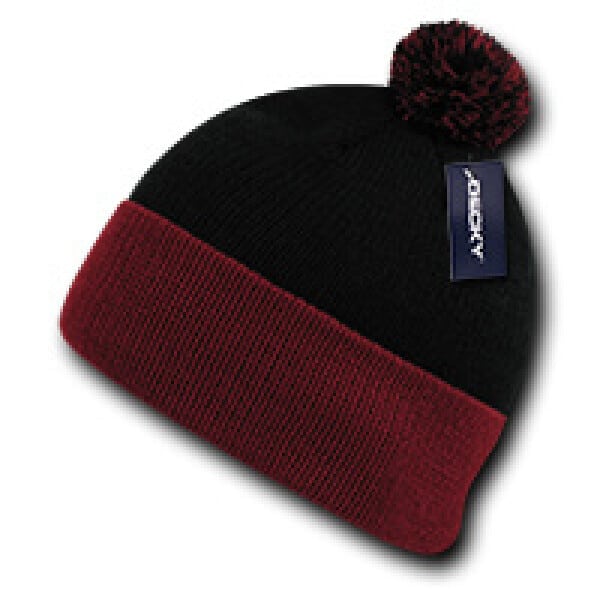 Athletic Pom Pom Beanie-Black/Red