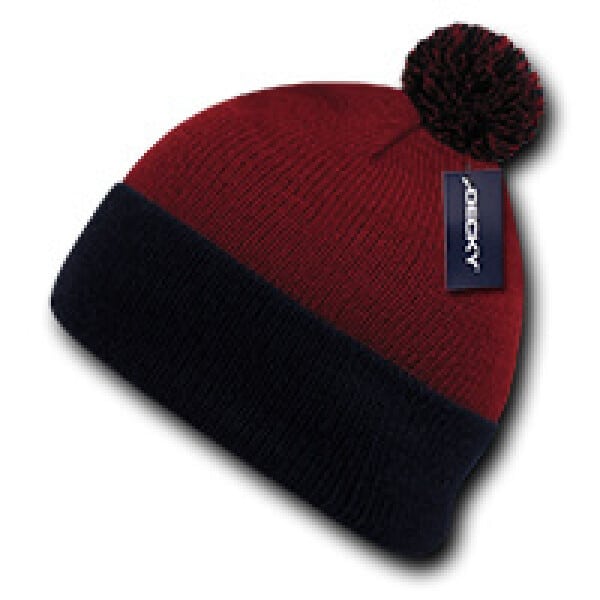 Athletic Pom Pom Beanie-Red/Navy