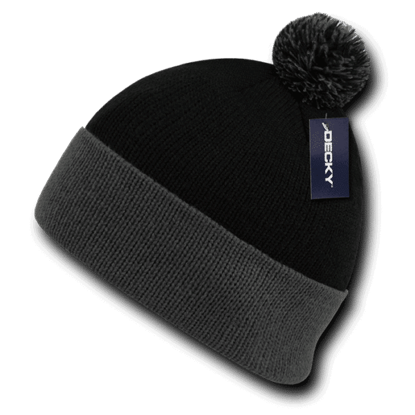 Athletic Pom Pom Beanie-Black/Grey