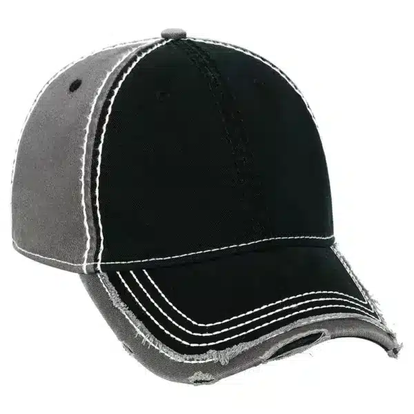 Six Panel Vintage Washed Cap Black Black Charcoal Grey