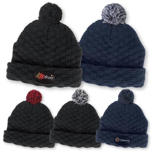 Woven Pom Pom Beanie